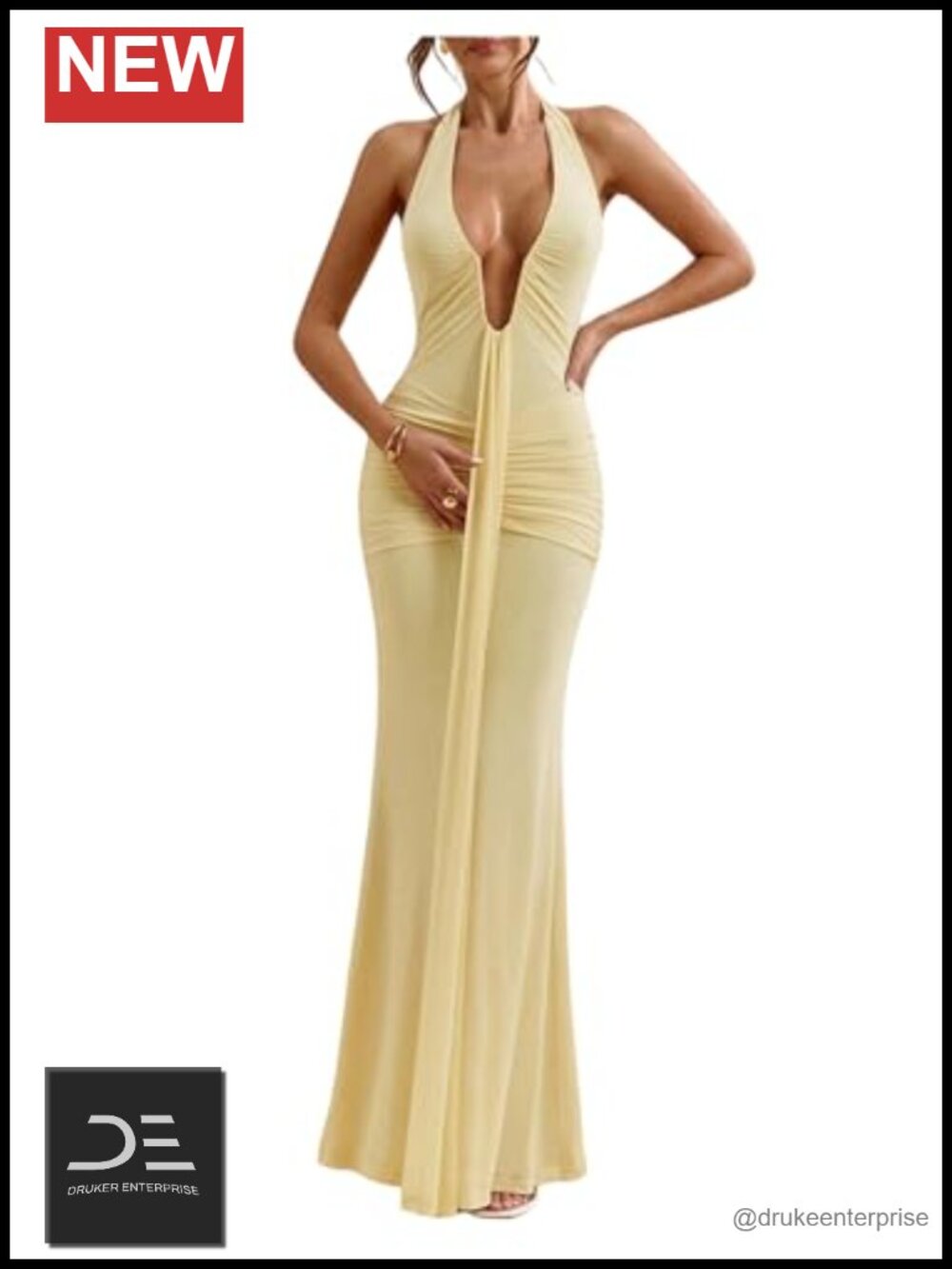 SweatyRocks Women's Halter Deep V Neck Backless Bodycon Cocktail Dress